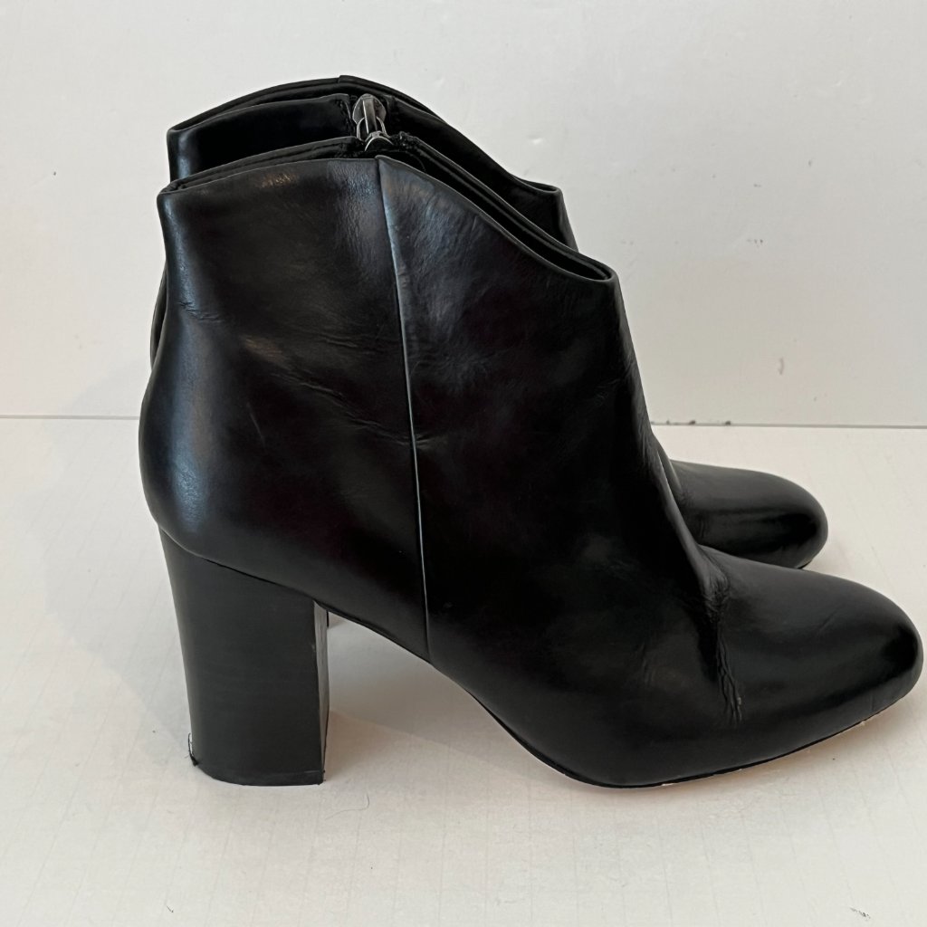 Luca Lane Alyce Black Leather Block Heel Side Zip Ankle Boots ~ Women's Size 9m